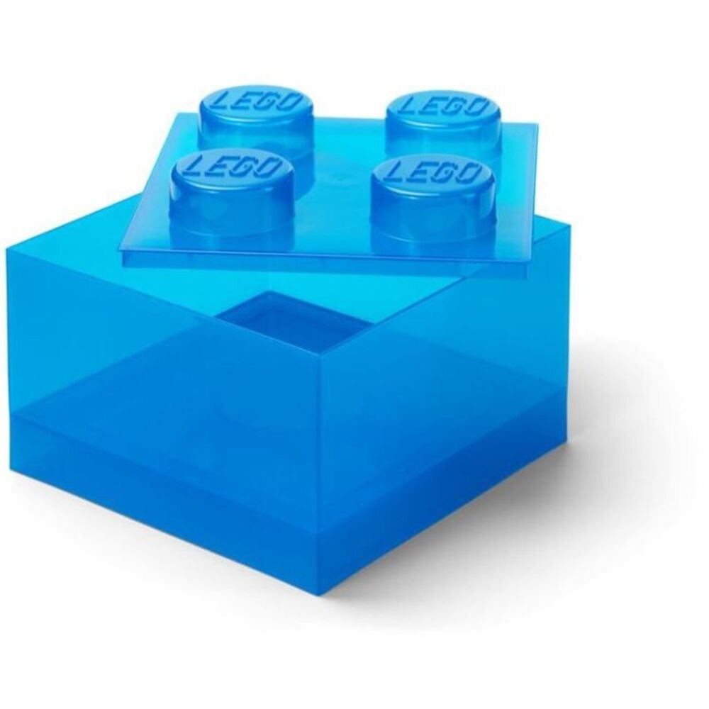 LEGO Stackable Storage Brick with 4 Knobs, Blue with a Top Lid Translucent